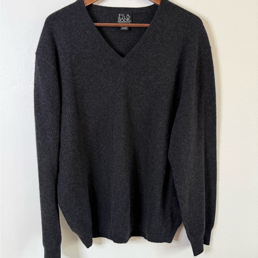 100% Cashmere V Neck Sweater Gray Soft Lightweight Classic Men's XL